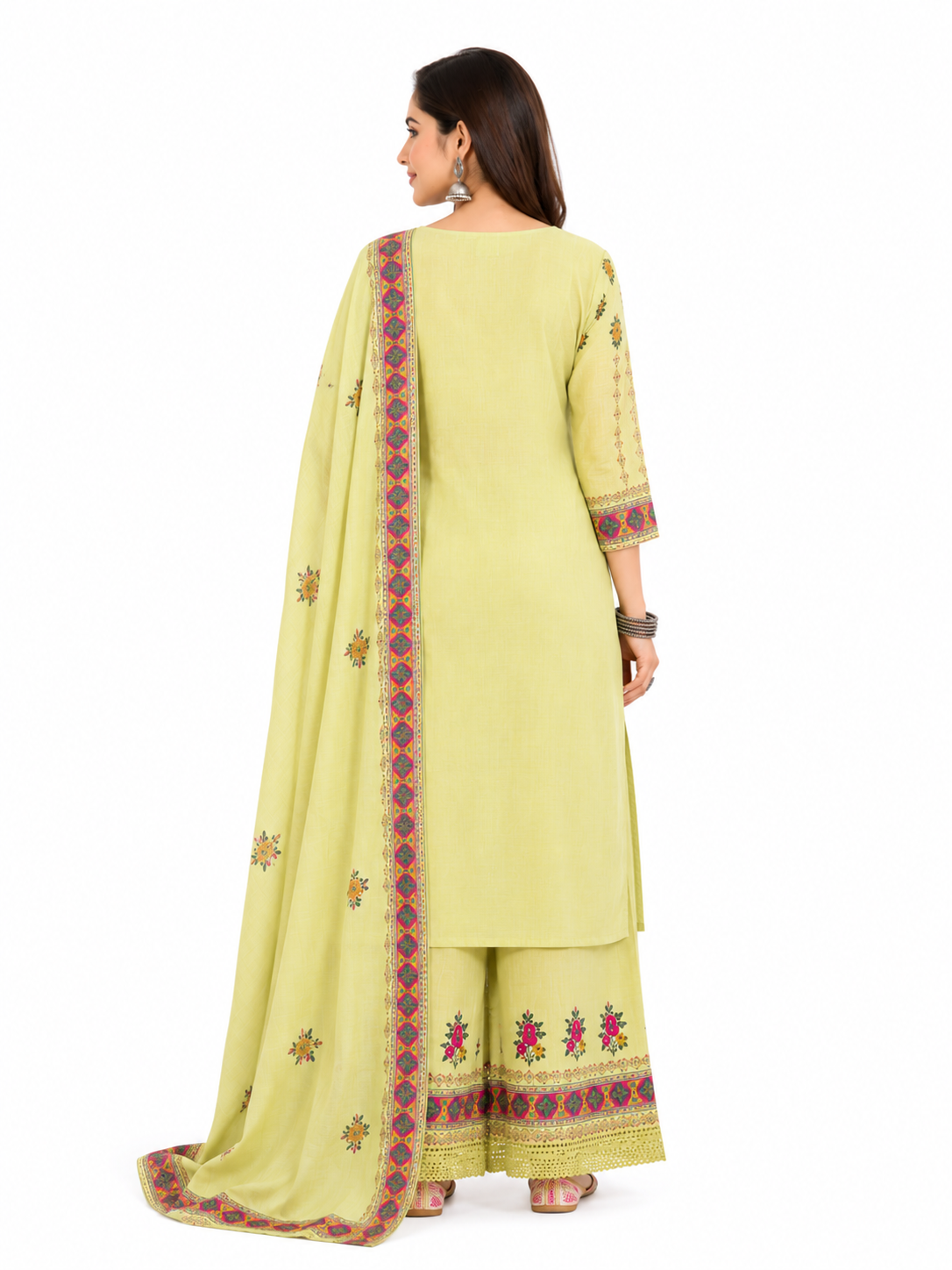 Olive Green Cotton Embroidered Kurta Set for Women