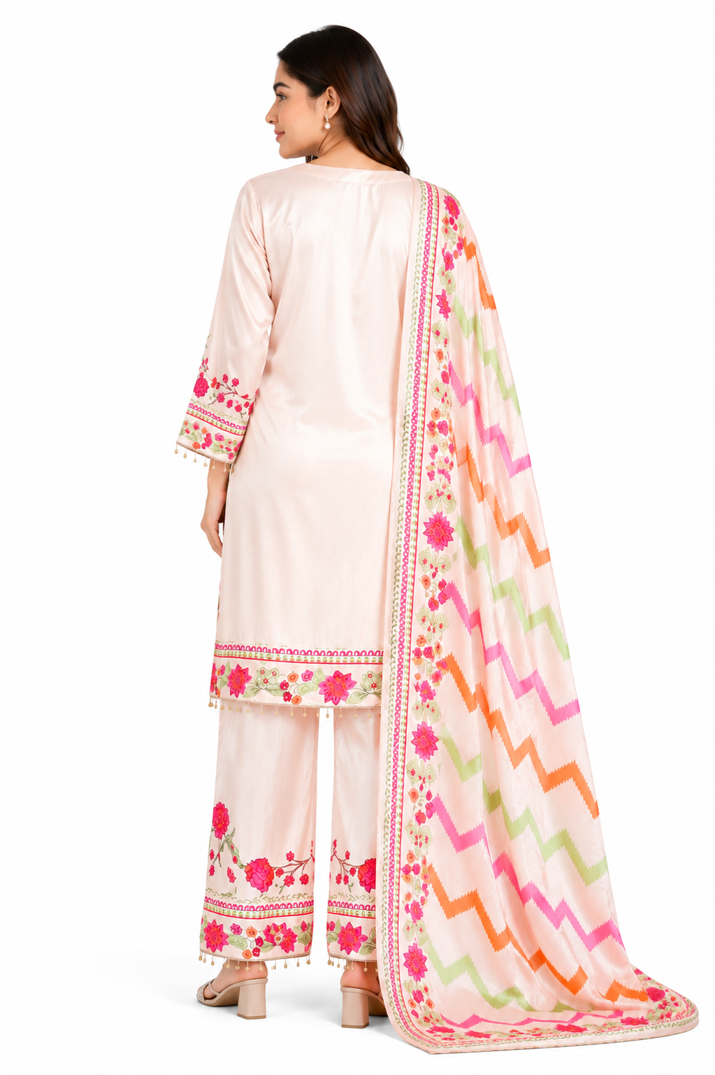 Blush Pink Floral Printed Kurta Palazzo Set with Dupatta