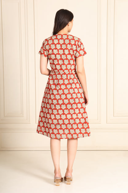 Red Bloom Wrap Dress