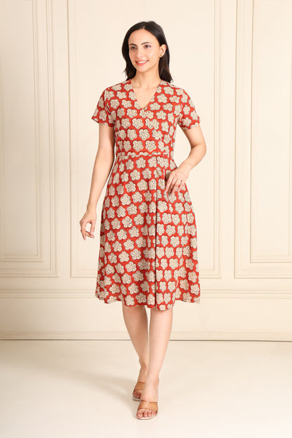 Red Bloom Wrap Dress