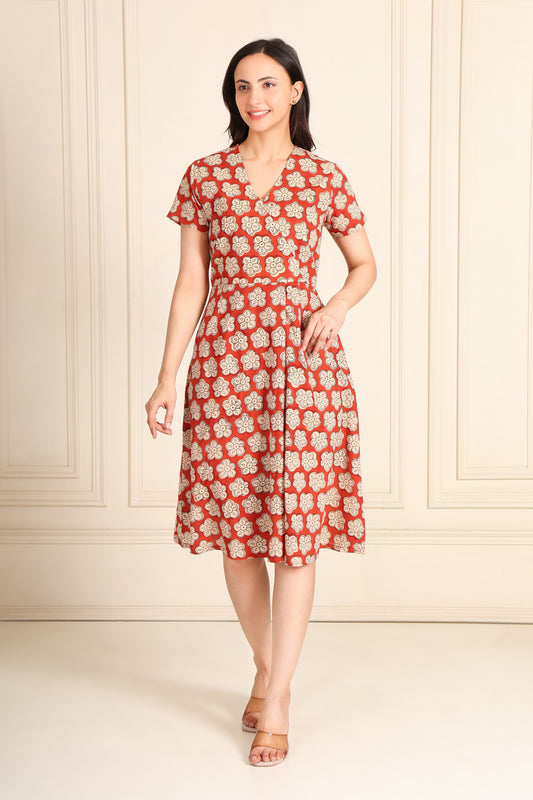 Red Bloom Wrap Dress