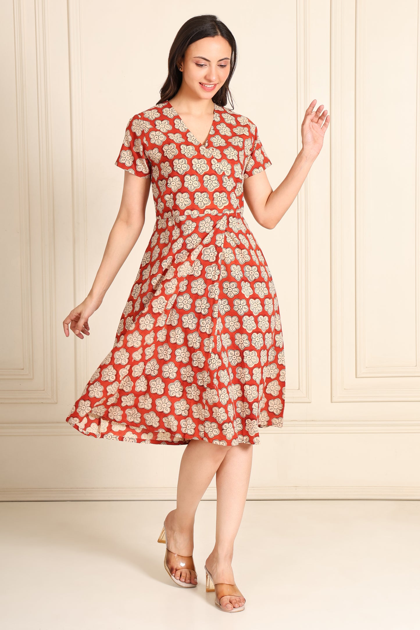 Red Bloom Wrap Dress