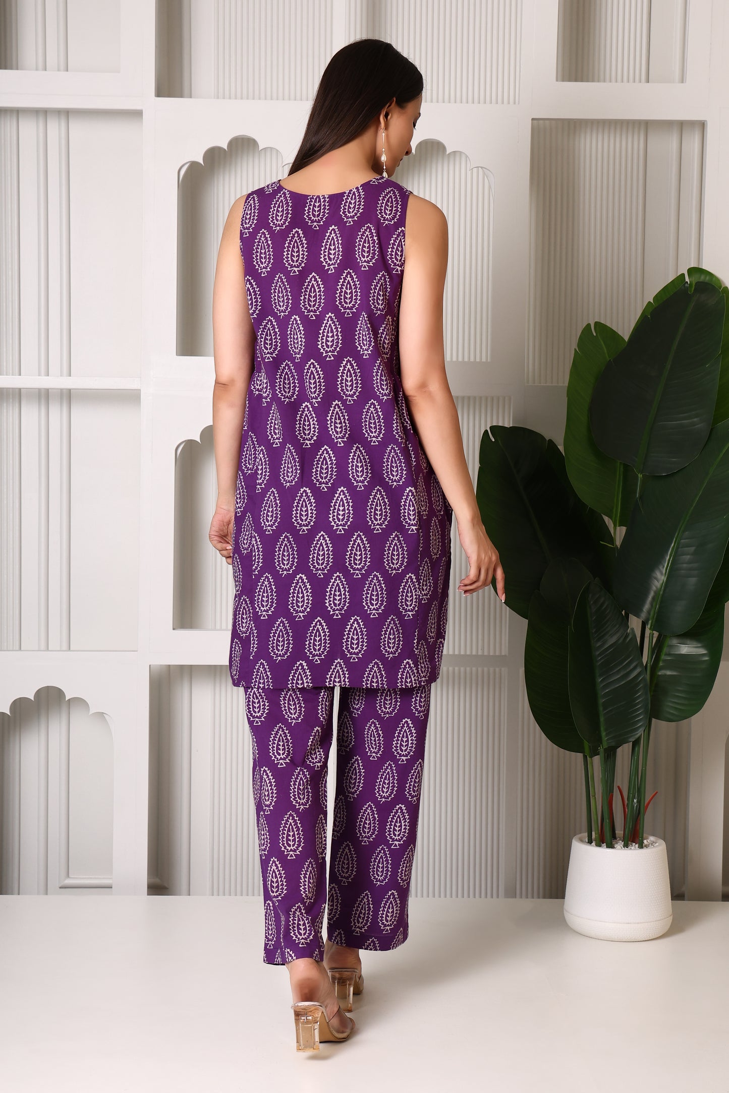 Royal Purple Leaf Print Co-ord Set