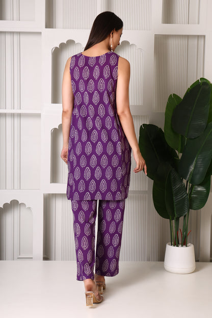 Royal Purple Leaf Print Co-ord Set