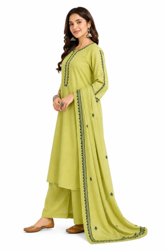 Olive Green Solid Cotton Kurta Palazzo Set with Dupatta