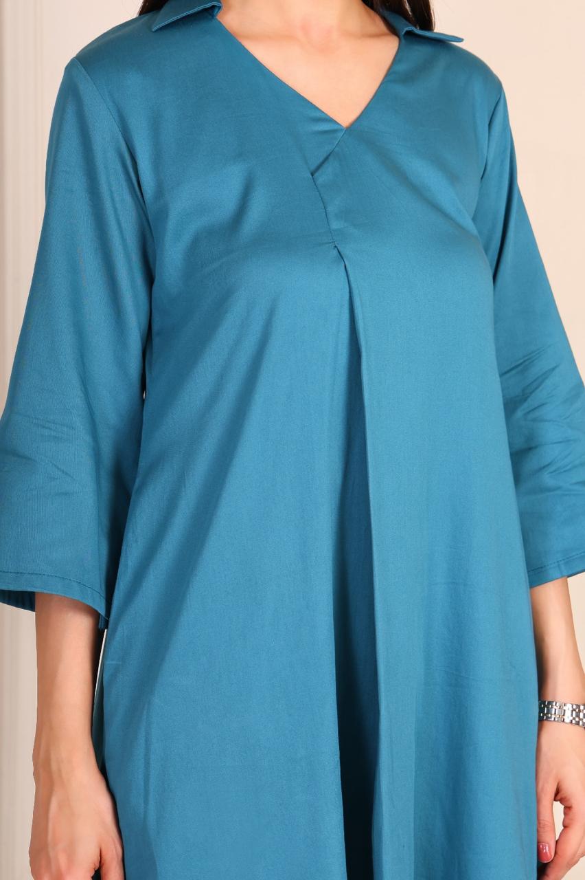 Teal Glaze Cotton V neck coord set